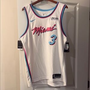 Miami Basketball Jersey - White with Blue and Pink Trim